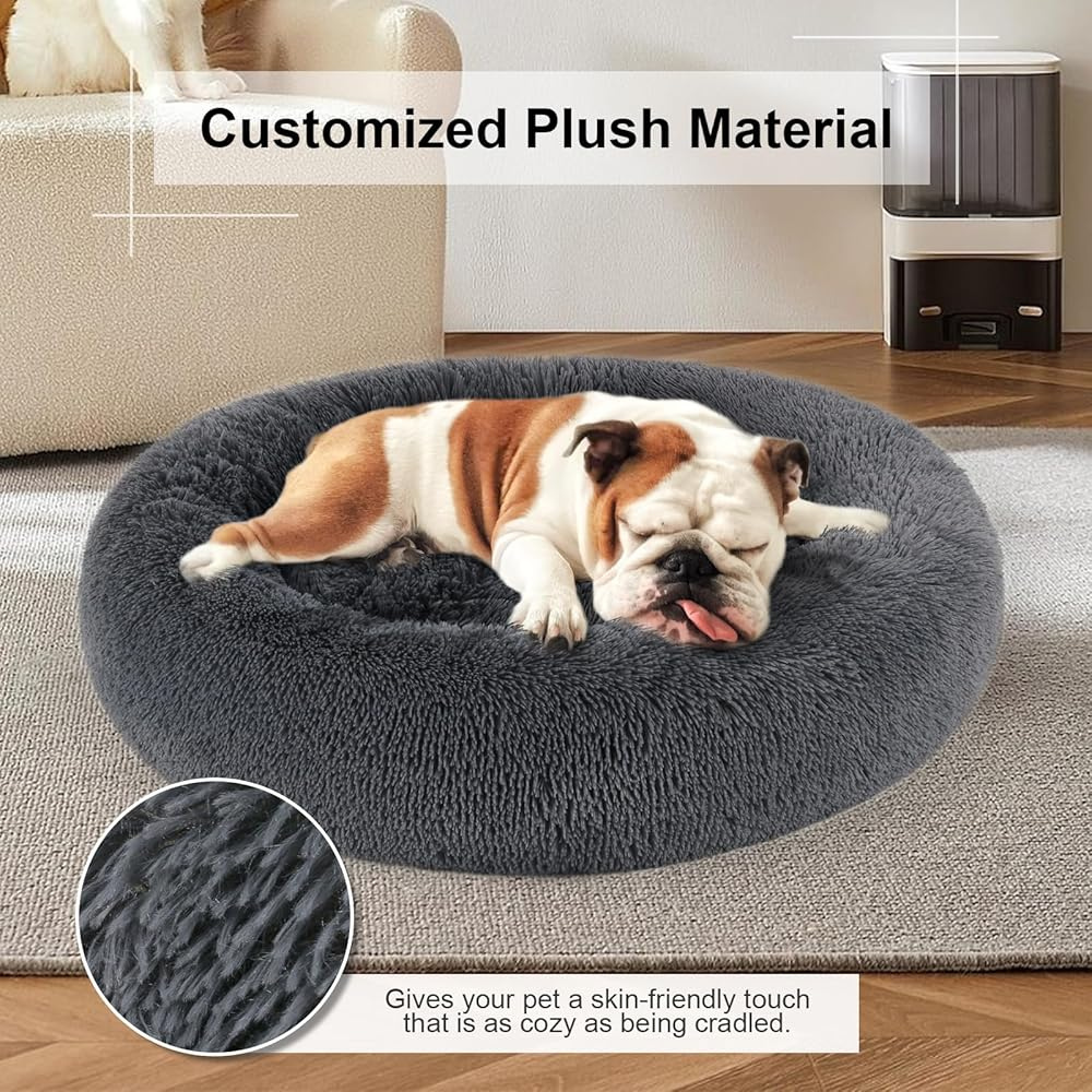 Ultra-Soft Calming Donut Dog Bed – Plush Anti-Anxiety Pet Bed for Dogs
